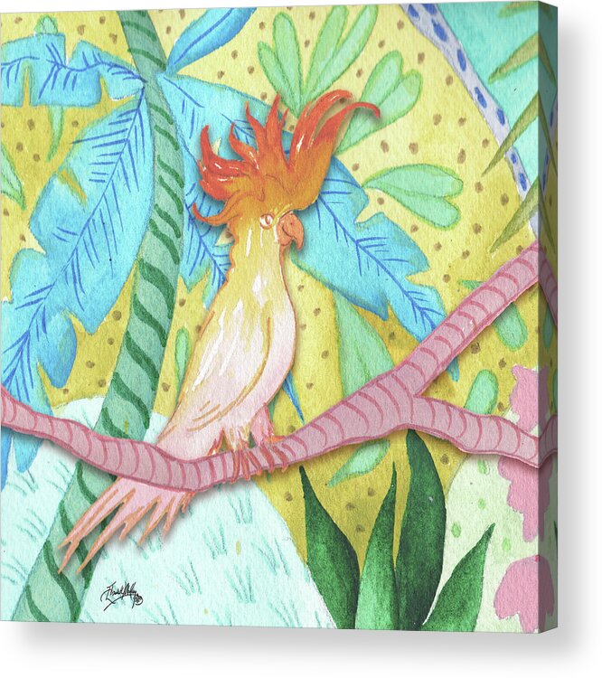 Playful Acrylic Print featuring the mixed media Playful Parrot by Elizabeth Medley