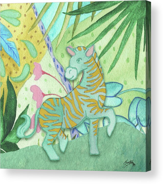 Playful Acrylic Print featuring the mixed media Playful Zebra by Elizabeth Medley
