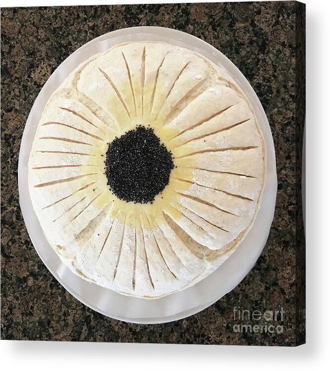 Bread Acrylic Print featuring the photograph Poppy Scored Sourdough with Poppy Seed Center 1 by Amy E Fraser