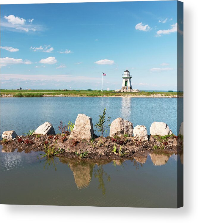 Port Clinton Lighthouse Acrylic Print featuring the photograph Port Clinton Lighthouse and Pond by Marianne Campolongo