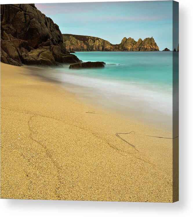 Water's Edge Acrylic Print featuring the photograph Porthcurno by Adrian Eggett,cornwall