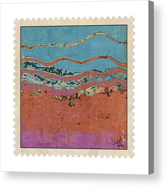 Oil Pastel Acrylic Print featuring the mixed media Postage 1 by Judi Lynn