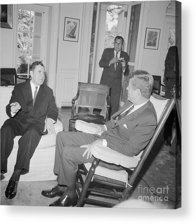 Mature Adult Acrylic Print featuring the photograph President Kennedy Meeting With Foreign by Bettmann