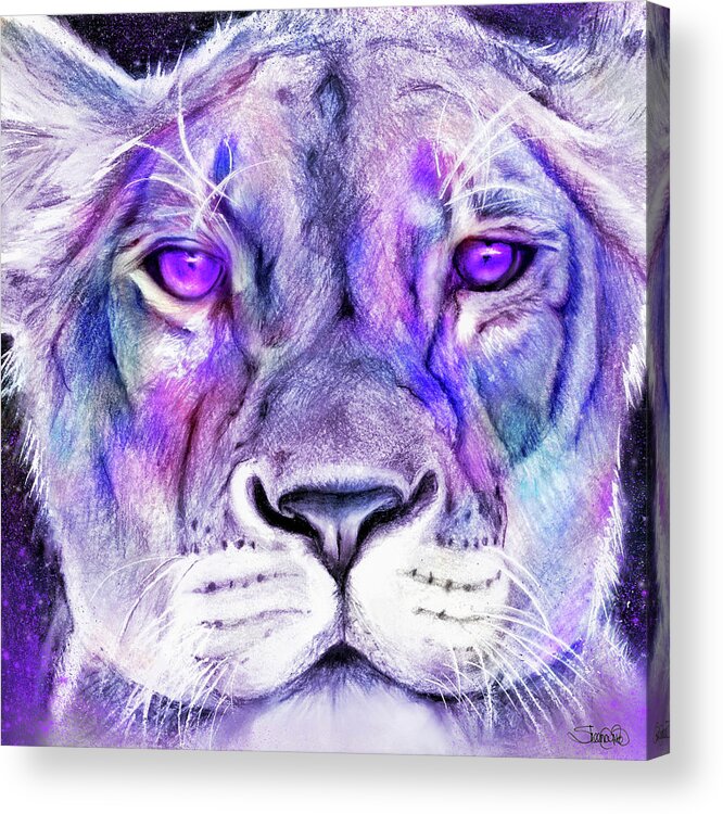 Purple Majestic Lion Acrylic Print featuring the mixed media Purple Majestic Lion by Sheena Pike Art And Illustration