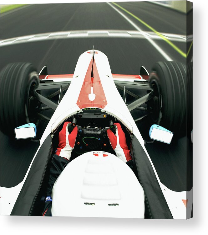 Aerodynamic Acrylic Print featuring the photograph Racing Driver Approaching Finishing by Alan Thornton