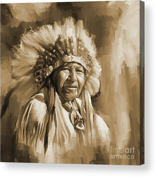 Native American Acrylic Print featuring the painting Red Indian art ggb012 by Gull G
