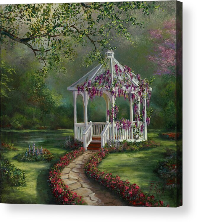 Gazebo Acrylic Print featuring the painting Gazebo Rendezvous by Lynne Pittard