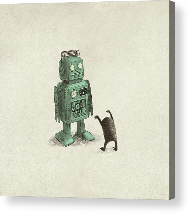 Vintage Acrylic Print featuring the drawing Robot Vs Alien by Eric Fan