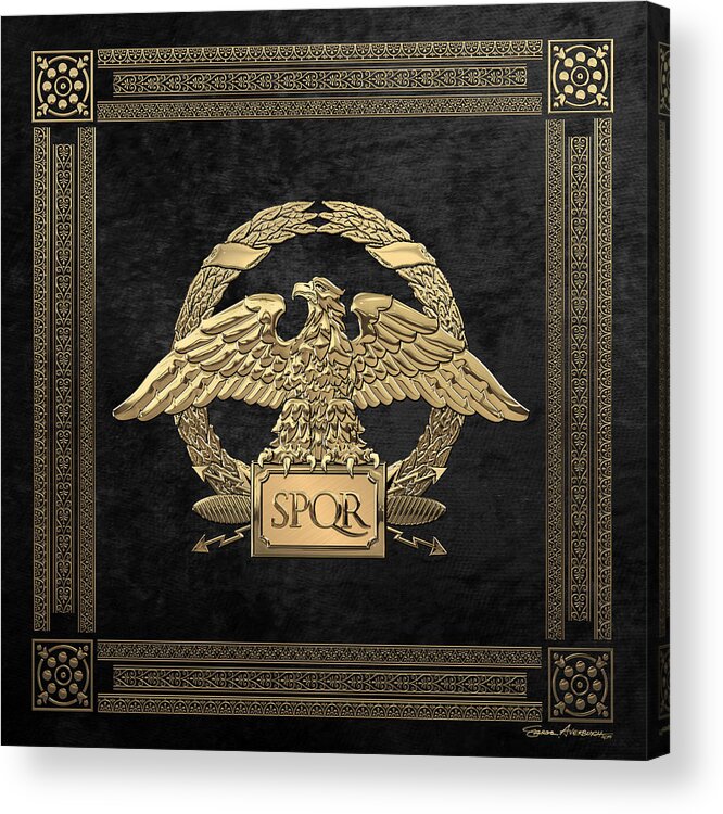 ‘treasures Of Rome’ Collection By Serge Averbukh Acrylic Print featuring the digital art Roman Empire - Gold Roman Imperial Eagle over Black Velvet by Serge Averbukh