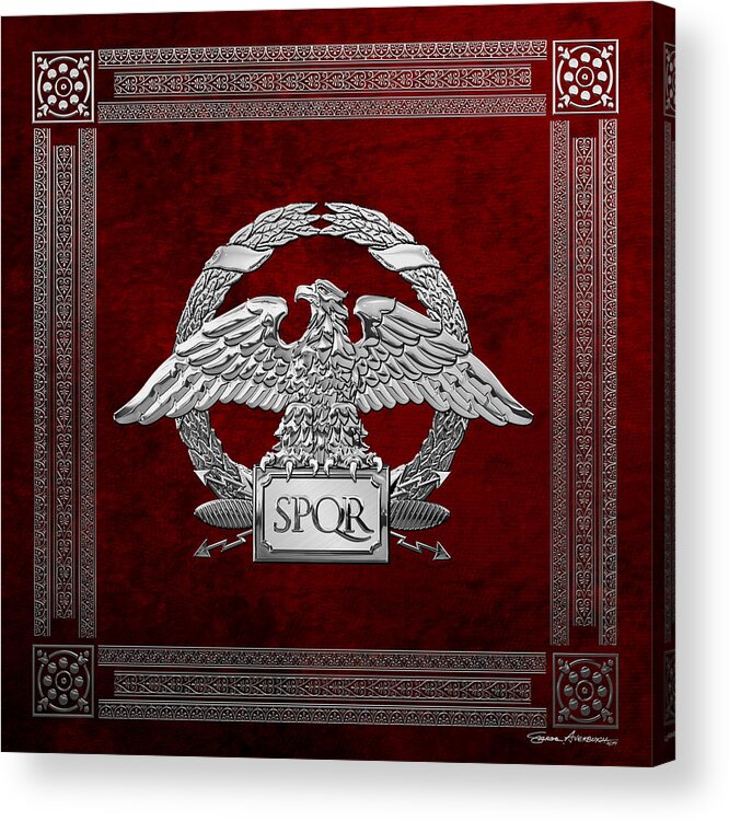 ‘treasures Of Rome’ Collection By Serge Averbukh Acrylic Print featuring the digital art Roman Empire - Silver Roman Imperial Eagle over Red Velvet by Serge Averbukh