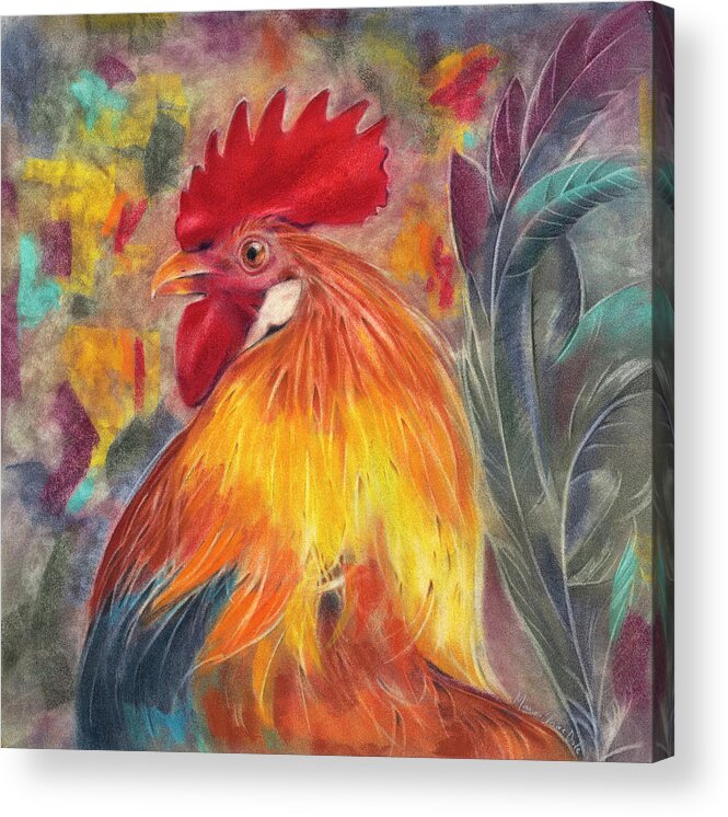 Rooster Acrylic Print featuring the pastel Rooster by Marie-Claire Dole