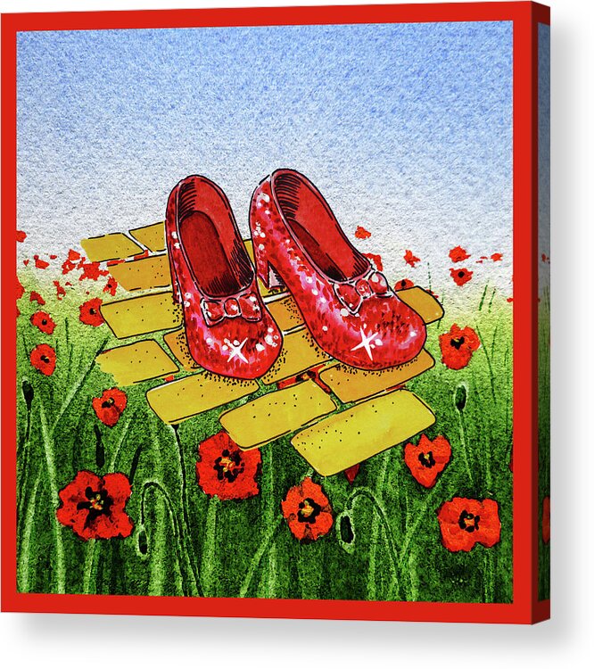 Ruby Slippers Acrylic Print featuring the painting Ruby Slippers Yellow Brick Road Wizard Of Oz by Irina Sztukowski