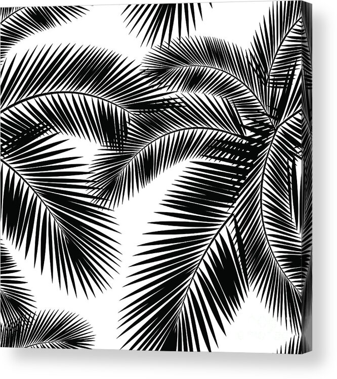 Tropical Rainforest Acrylic Print featuring the digital art Seamless Color Palm Leaves Pattern by Sv sunny
