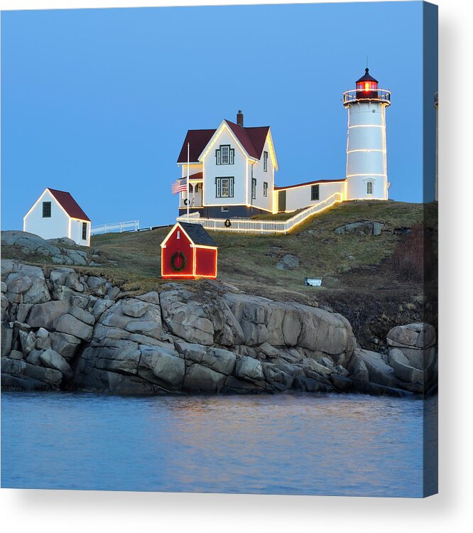 Nubble Lighthouse Acrylic Print featuring the photograph Season's Greetings from The Nubble by Luke Moore