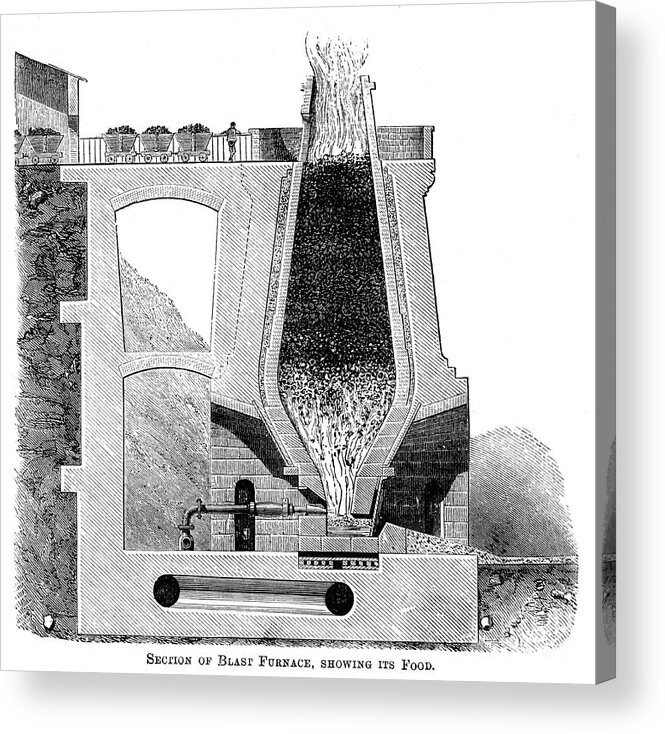 Engraving Acrylic Print featuring the drawing Section Of A Blast Furnace, Showing by Print Collector