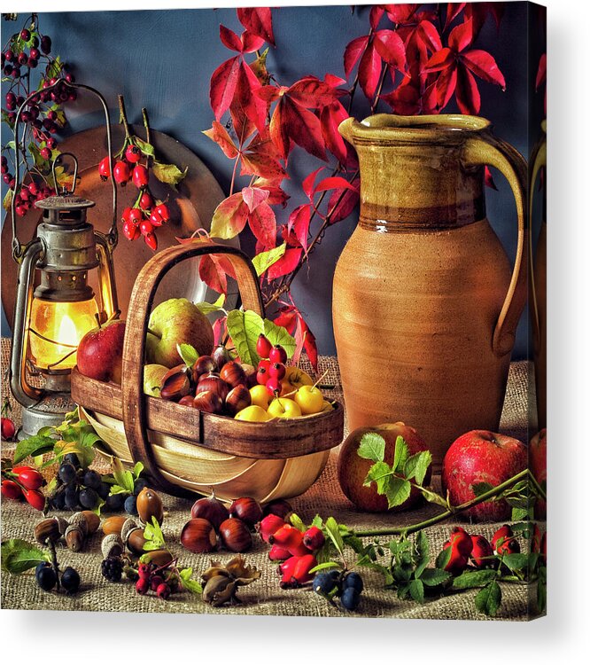 Nut Acrylic Print featuring the photograph Selection Of Uk Autumn Edible Fruits by Memoryweaver Photography