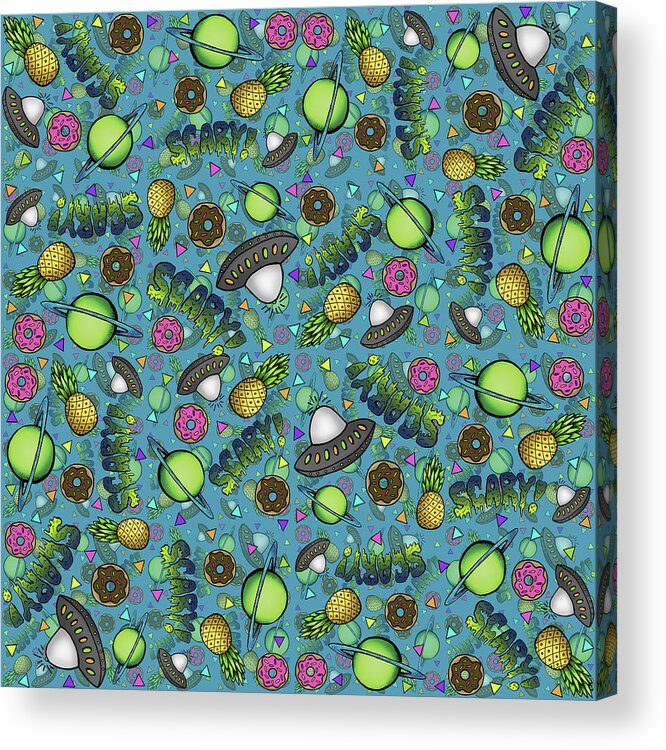 Space Pineapples Pattern Acrylic Print featuring the digital art Space Pineapples Pattern by Lauren Ramer