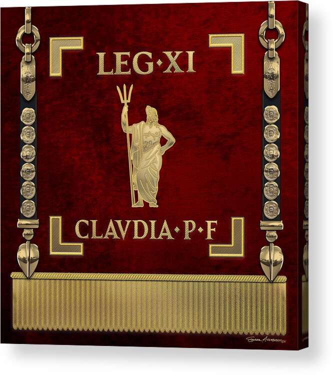 ‘rome’ Collection By Serge Averbukh Acrylic Print featuring the digital art Standard of the 11th Roman Legion - Vexillum of Legio XI Claudia by Serge Averbukh