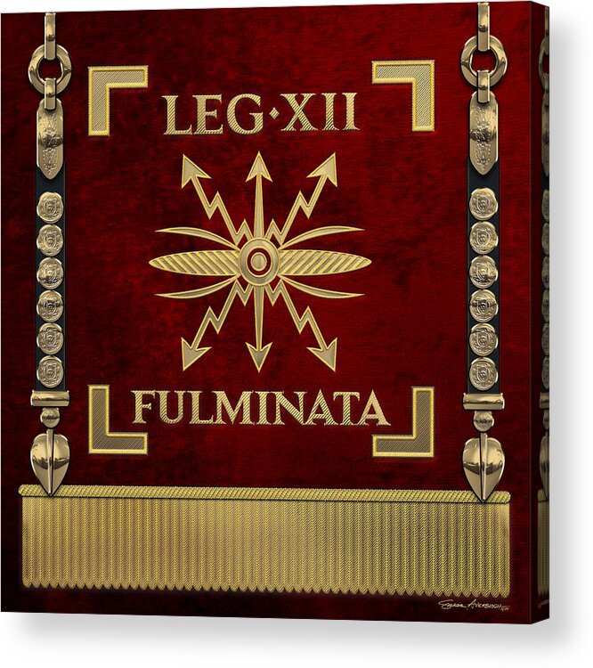 ‘rome’ Collection By Serge Averbukh Acrylic Print featuring the digital art Standard of the 12th Legion Fulminata - Vexillum of Thunderbolt Twelfth Legion by Serge Averbukh