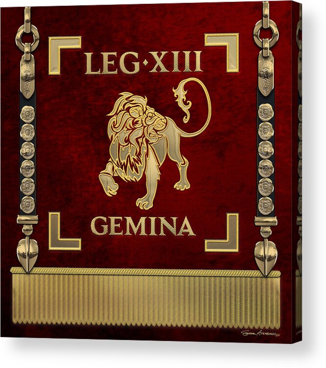 ‘rome’ Collection By Serge Averbukh Acrylic Print featuring the digital art Standard of the 13th Legion Geminia - Vexillum of 13th Twin Legion by Serge Averbukh