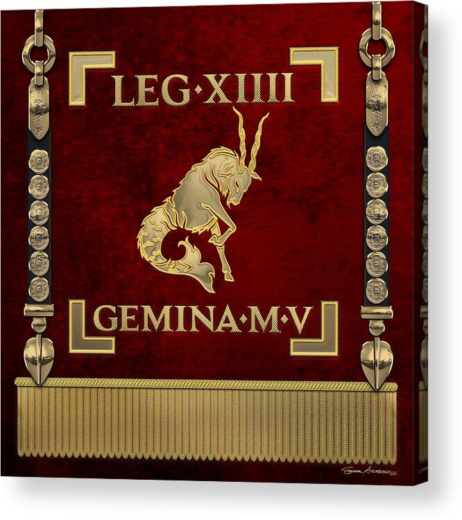 ‘rome’ Collection By Serge Averbukh Acrylic Print featuring the digital art Standard of the 14th Legion Gemina - Vexillum of The Twinned Fourteenth Legion Gemina Martia Victrix by Serge Averbukh