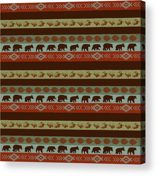 Stripe Pine And Bears Acrylic Print featuring the mixed media Stripe Pine And Bears by Art Licensing Studio