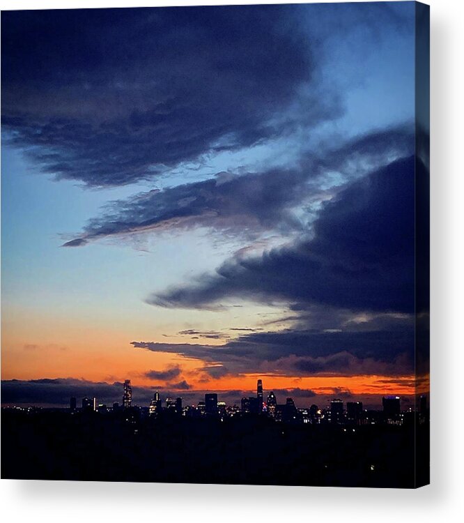 Daniel Acrylic Print featuring the painting Sunset over Austin by Daniel Nelson