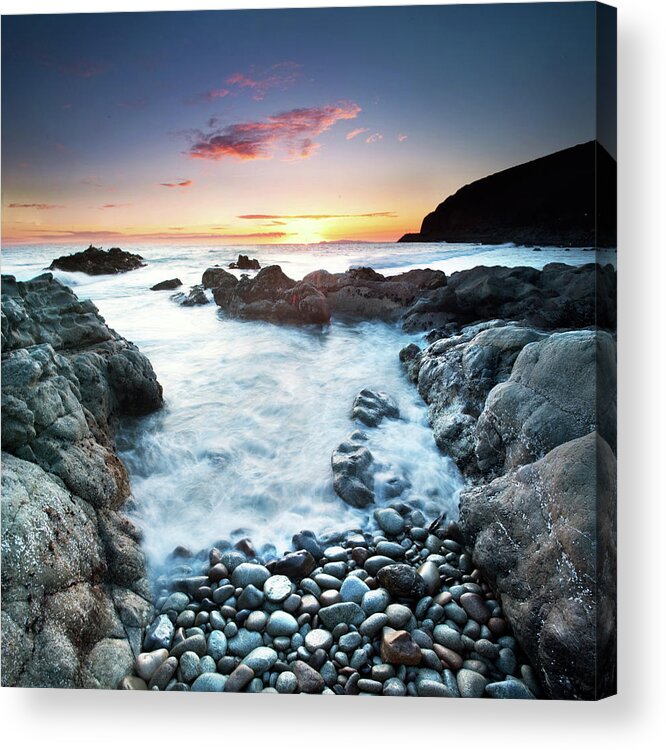 California Acrylic Print featuring the photograph Sunset Over Sea With Pebbles In by John B. Mueller Photography