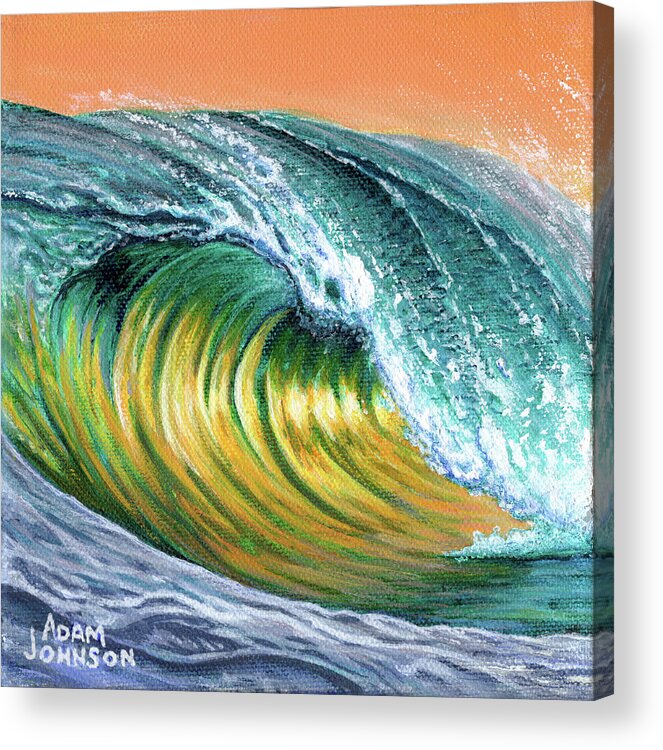 Surf Acrylic Print featuring the painting Surf into the Sunset by Adam Johnson