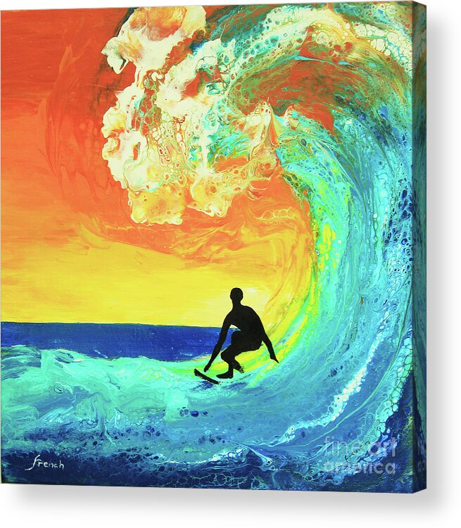 Seascape Acrylic Print featuring the painting Surfing the Wave by Jeanette French