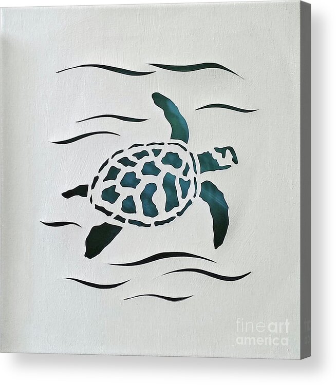 Sea Turtle Acrylic Print featuring the mixed media Swimmer by Phyllis Howard