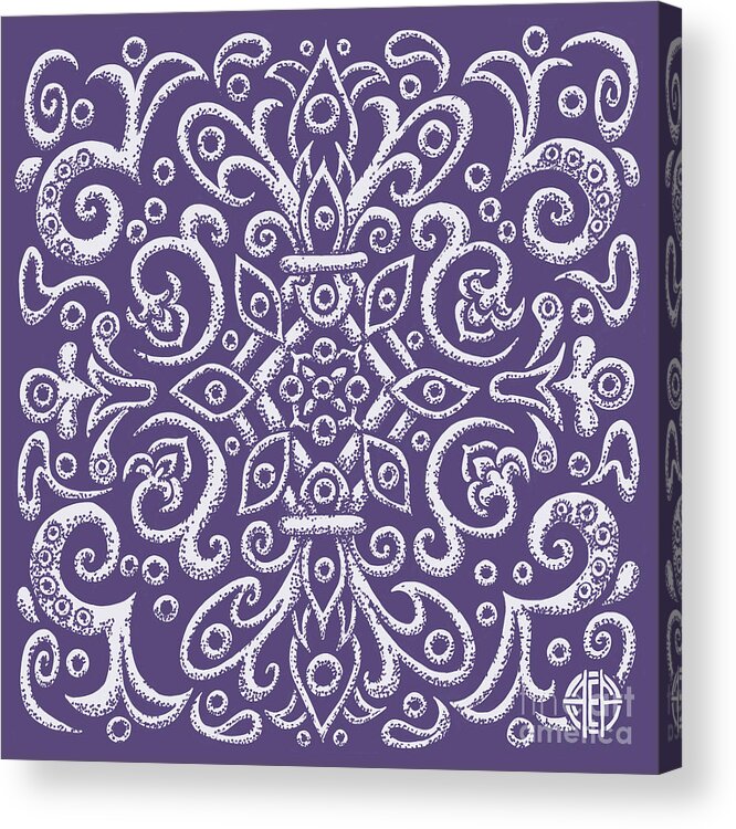 Boho Acrylic Print featuring the drawing Tapestry Square 5 Mystical Purple by Amy E Fraser