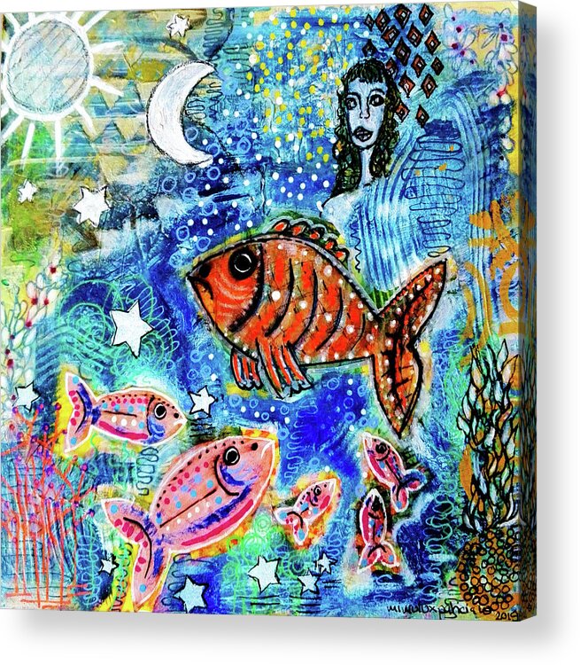 Star Acrylic Print featuring the mixed media The Day the Stars fell into the Ocean by Mimulux Patricia No