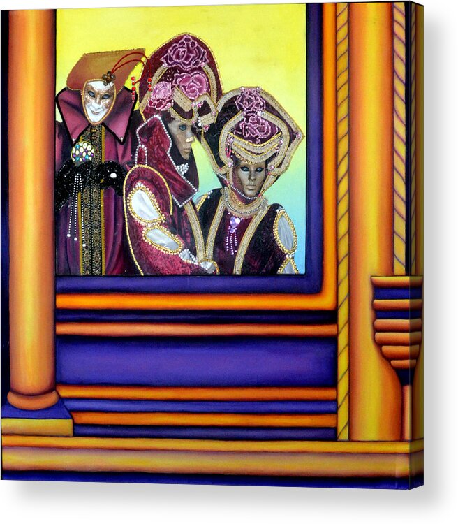 Oil Painting Acrylic Print featuring the mixed media The Joker - The Carnival of Venice by Anni Adkins