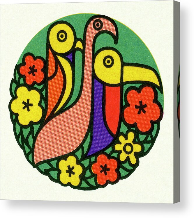 Abstract Acrylic Print featuring the drawing Three Colorful Birds by CSA Images