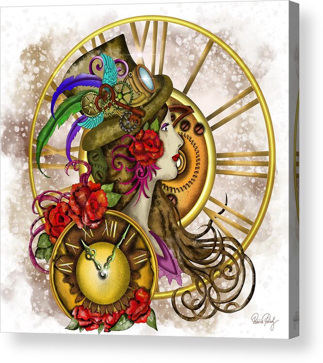 Steampunk Acrylic Print featuring the painting Time Lady Steampunk by Patricia Piotrak