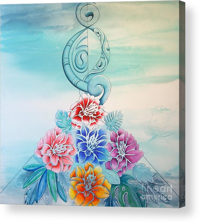 Flowers Acrylic Print featuring the painting Tropicana meets Pacifica by Reina Cottier