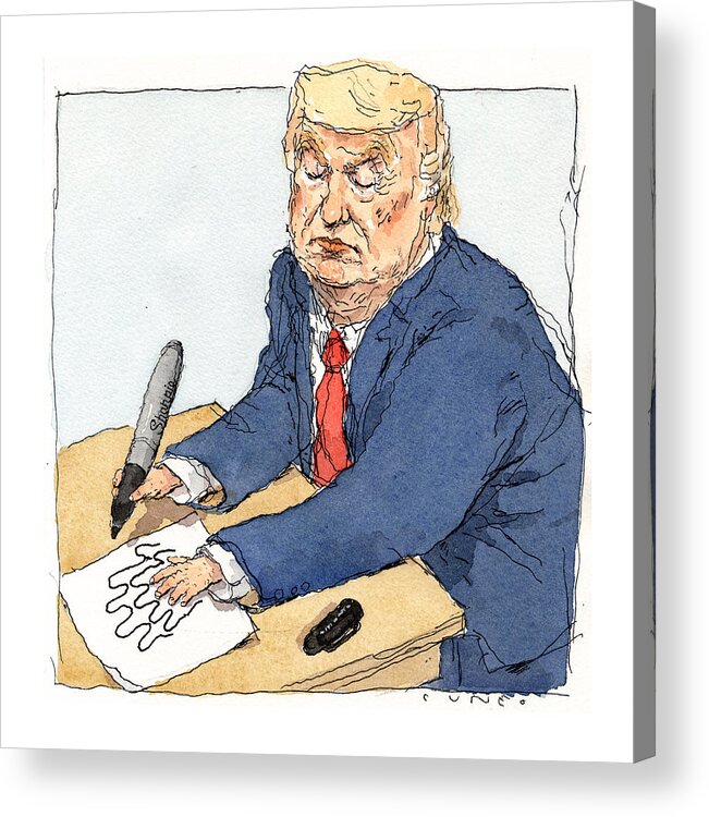 Captionless Acrylic Print featuring the painting Trump's Shrinking Hand by John Cuneo