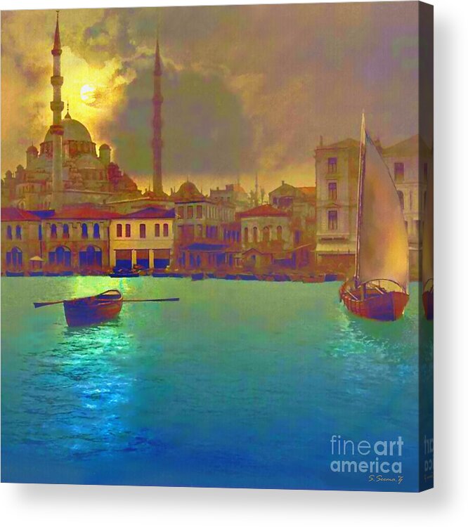Turkey Acrylic Print featuring the painting Turkish Moonlight by Seemaz