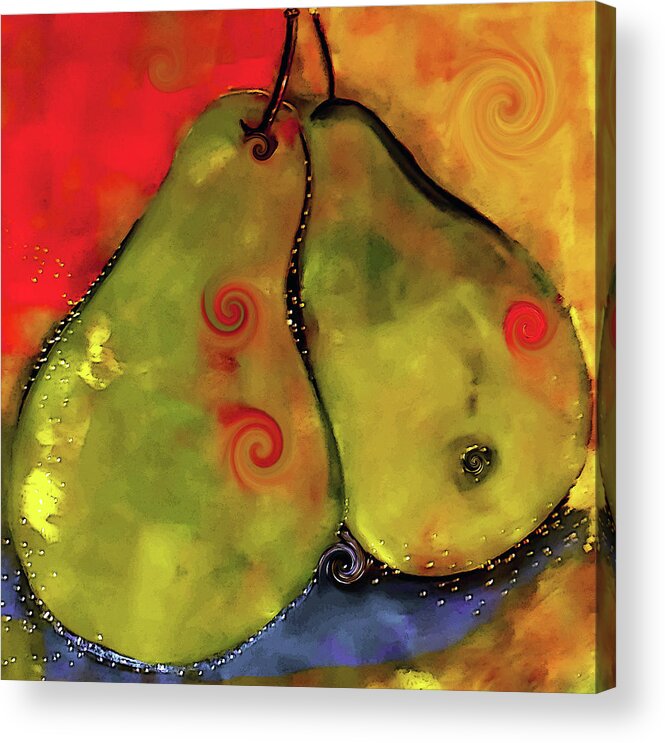 Pears Acrylic Print featuring the digital art Two Twirly Pears Painting by Lisa Kaiser