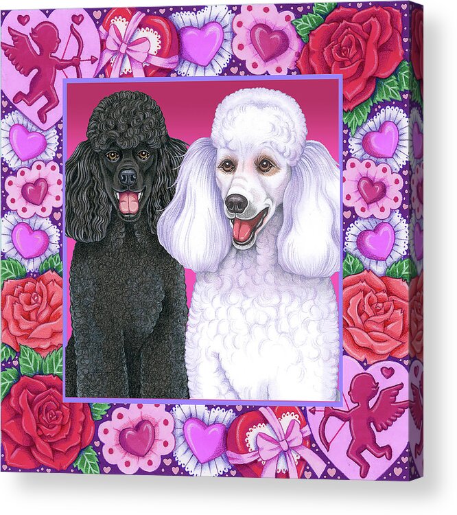 Valentine Poodles Acrylic Print featuring the mixed media Valentine Poodles by Tomoyo Pitcher