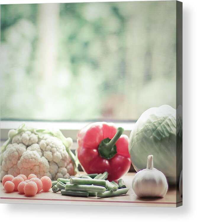 Cutting Board Acrylic Print featuring the photograph Vegetables In The Kitchen, Ready To Be by Cindy Prins