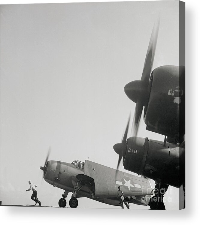 People Acrylic Print featuring the photograph View Of Planes Taking by Bettmann