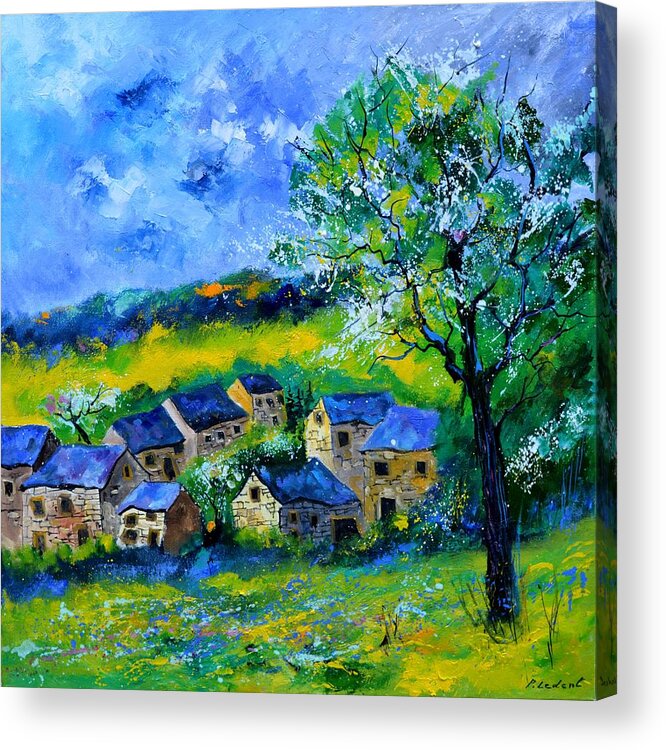Landscape Acrylic Print featuring the painting Village in spring by Pol Ledent