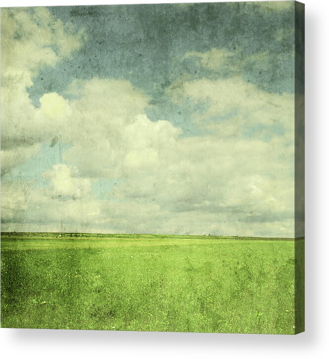 Scenics Acrylic Print featuring the photograph Vintage Image Of Green Field And Blue by Jasmina007