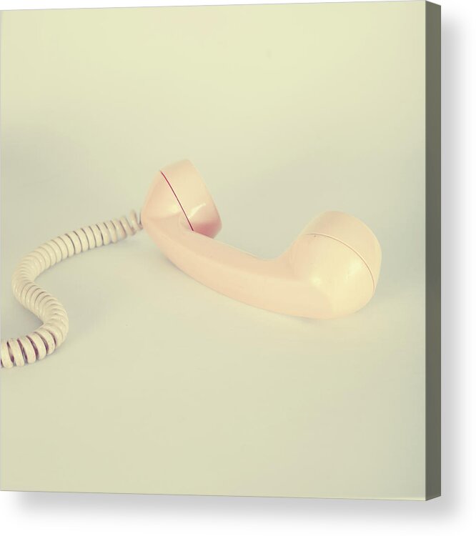 White Background Acrylic Print featuring the photograph Vintage Phone Receiver by Andrea Carolina Photography