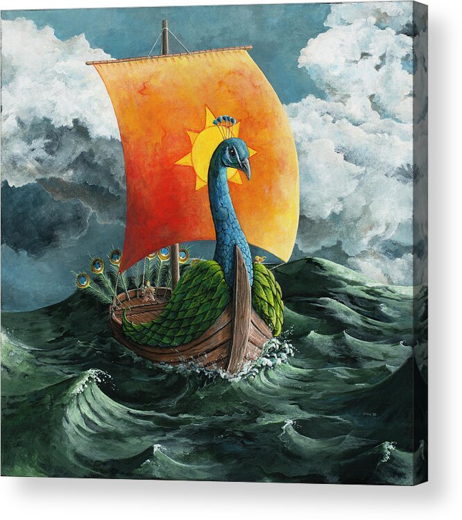 Voyage Of The Peacock Acrylic Print featuring the painting Voyage Of The Peacock by Jamin Still