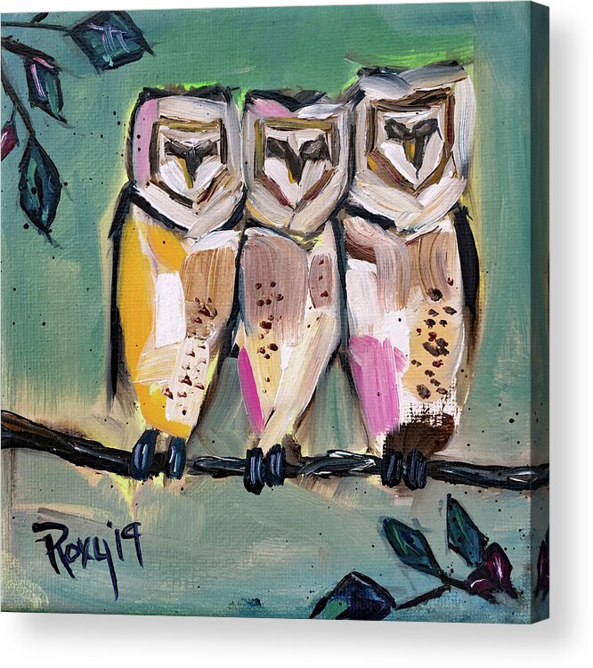 Owls Acrylic Print featuring the painting White Owls by Roxy Rich