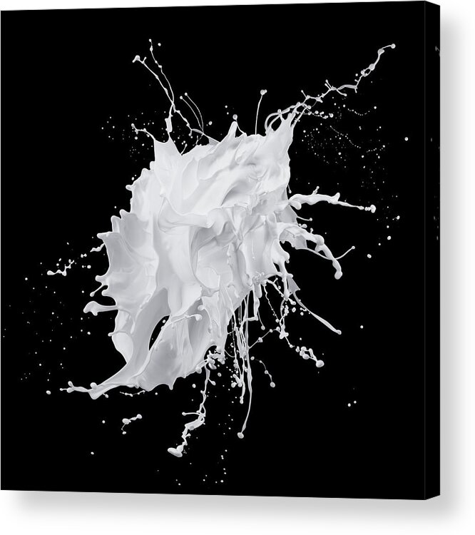 White Paint Splash On Black Background Acrylic Print by Biwa Studio -  