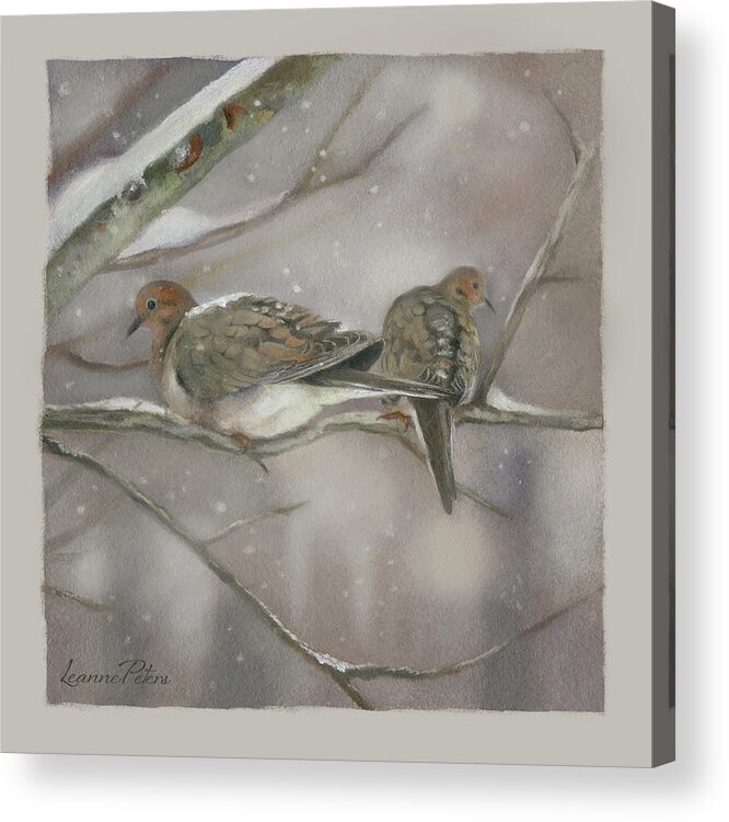 Winter Doves Acrylic Print featuring the painting Winter Doves by Art And A Little Magic